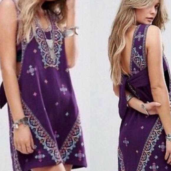 Free People Never Been Boho Embroidered Mini Dress M Gone Tomorrow - Picture 3 of 6